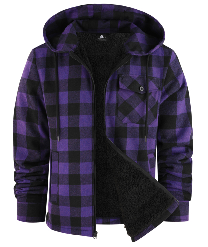 ZITY Men's Autumn Winter Plaid Thick Sherpa Line Hoodie-CUMJA05731