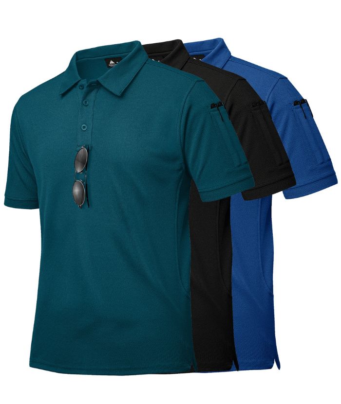 3 Pack Men's Button Up Dri Fit Sports Polo Shirt-CZUHE00101