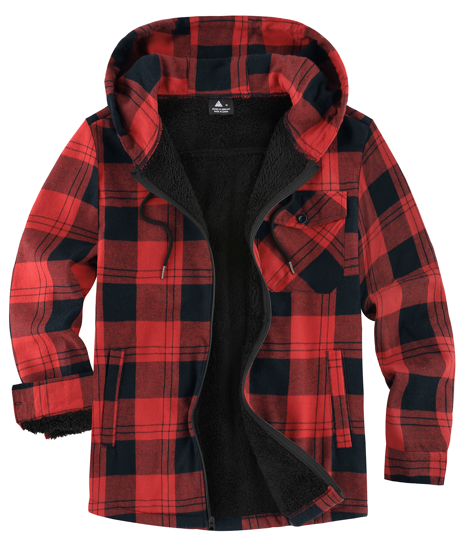 ZITY Men's Autumn Winter Plaid Thick Sherpa Line Hoodie-CUMJA05731