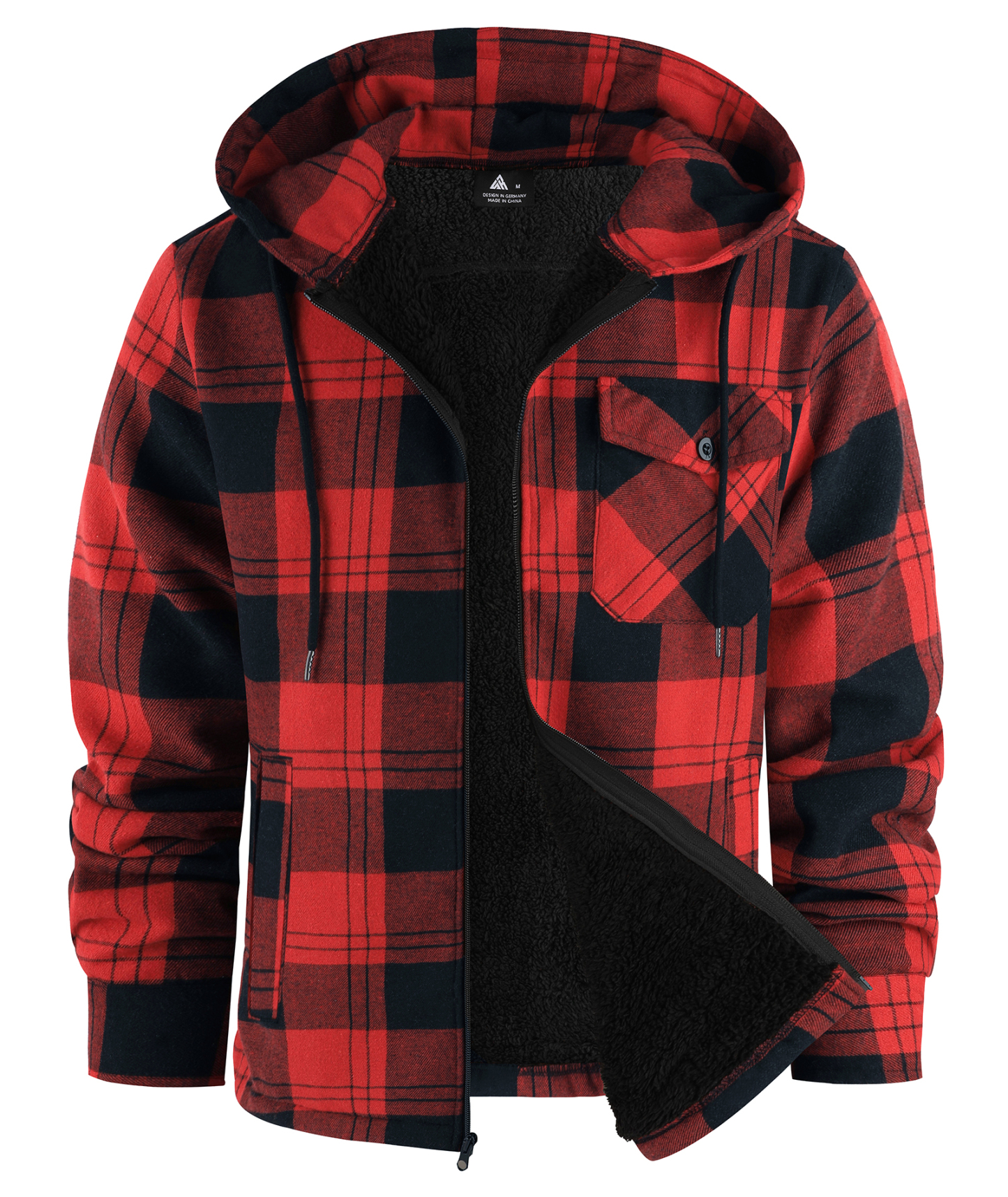 ZITY Men's Autumn Winter Plaid Thick Sherpa Line Hoodie-CUMJA05731