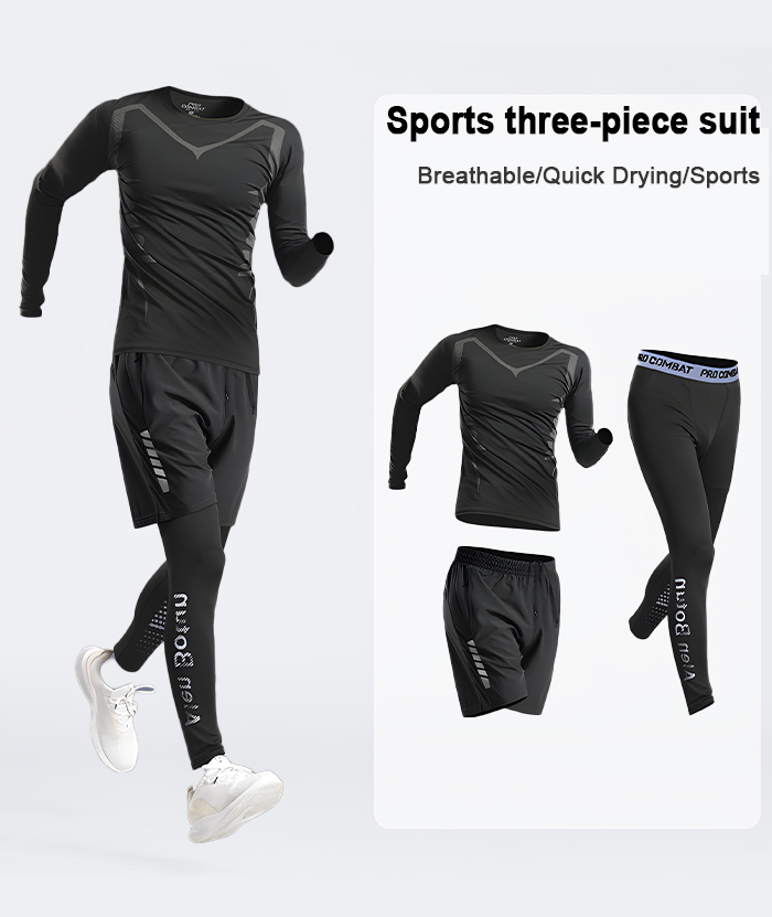 ZITY Men's Sports Shirt Tight Pant loose Shorts 3 Piece Compression Set-DUMTR05983