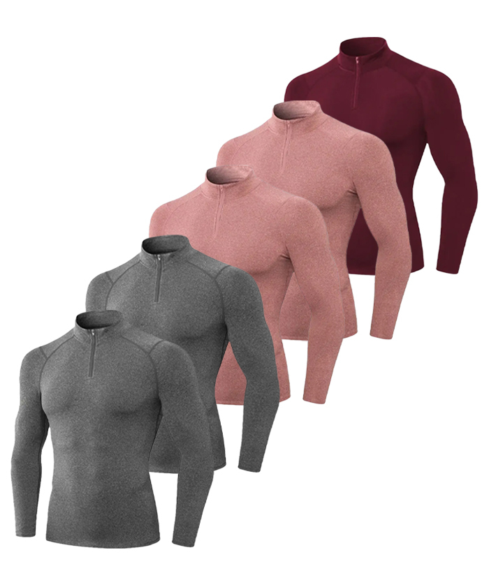 5 Pack Men's Quarter Zip Sports Compression Shirt-DZUHE00188
