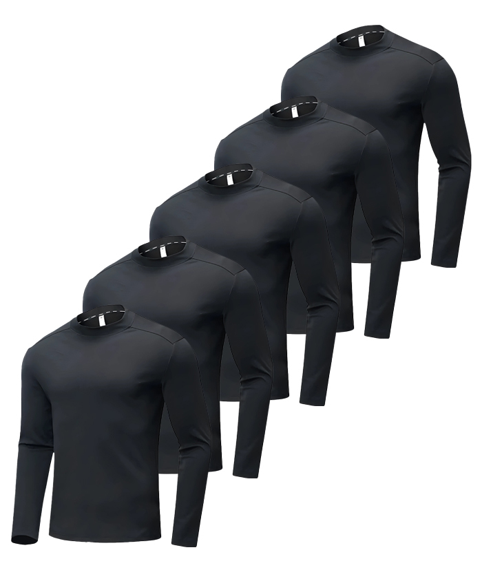 5 Pack Men's Long Sleeve Casual Slim Fit Performance T-Shirt-DZUHE00172
