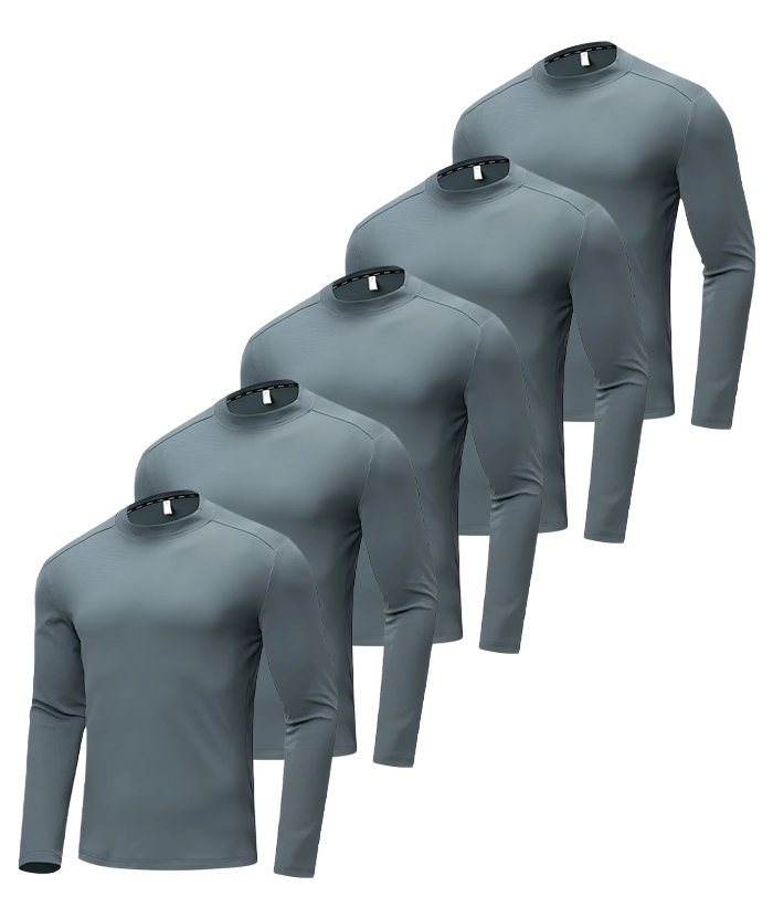 5 Pack Men's Long Sleeve Casual Slim Fit Performance T-Shirt-DZUHE00172
