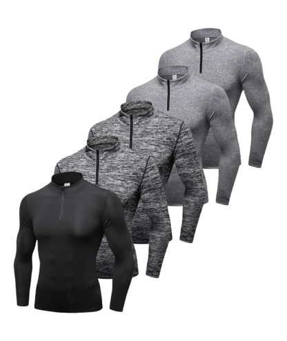 5 Pack Men's Stand Collar Athletic Dri Fit Compression Long Sleeve Shirt-DZUHE00189