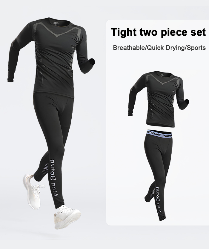 ZITY Men's Dri Fit Sports Shirt Tight Pant 2 Piece Compression Set-DUMTR05982