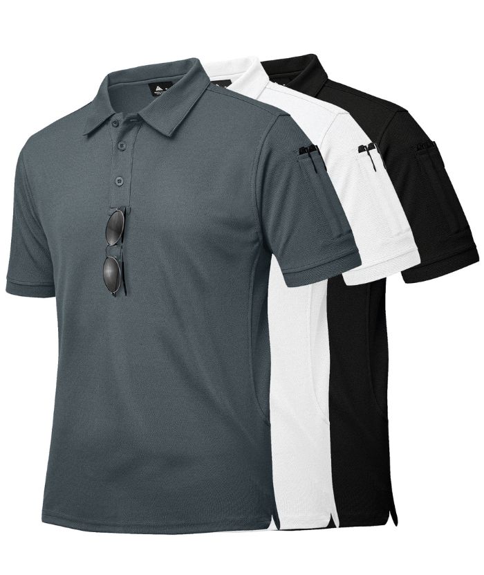 3 Pack Men's Button Up Dri Fit Sports Polo Shirt-CZUHE00101