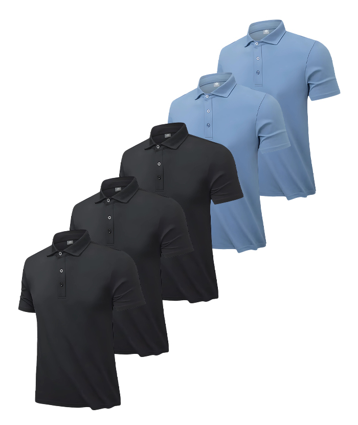 5 Pack Men's Summer Solid Color Dry Fit Polo Shirt-DZUHE00173
