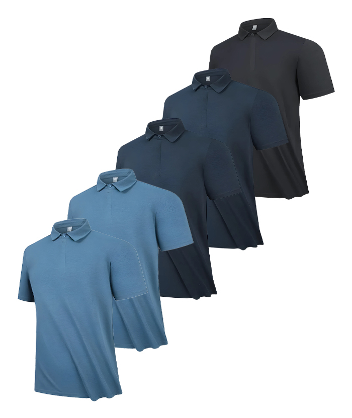 5 Pack Men's Button Up Workout Dry Fit Polo Shirt-DZUHE00186