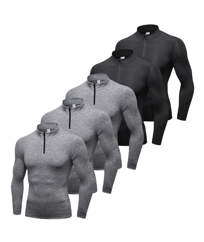 5 Pack Men's Stand Collar Athletic Dri Fit Compression Long Sleeve Shirt-DZUHE00189