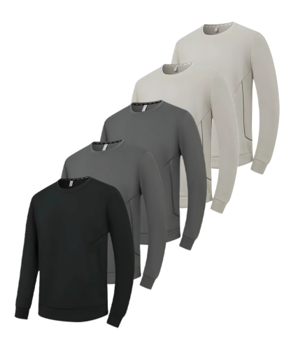 5 Pack Men's Athletic Fit Solid Color Long Sleeve T-Shirt-DZUHE00175