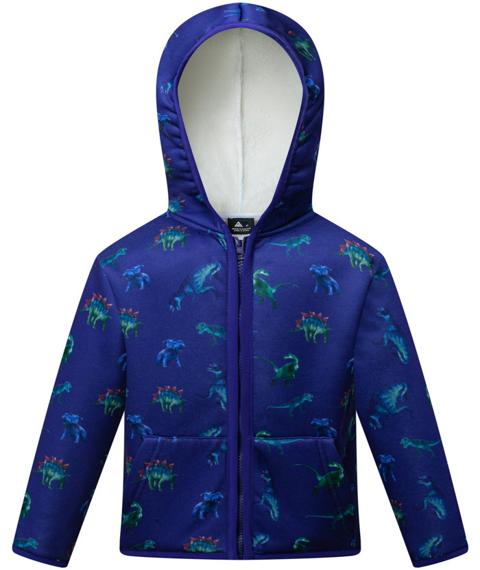 ZITY Kid's Velvet Dinasour Printed Long Sleeve Hooded Zipper Jacket-ZPK004377 | Zitysports