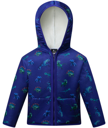 ZITY Kid's Velvet Dinasour Printed Long Sleeve Hooded Zipper Jacket-ZPK004377 | Zitysports