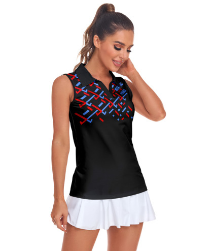 ZITY Women's Sleeveless Golf Printed Sportswear Quick Dry Polo Shirt-ZPK004234 | Zitysports