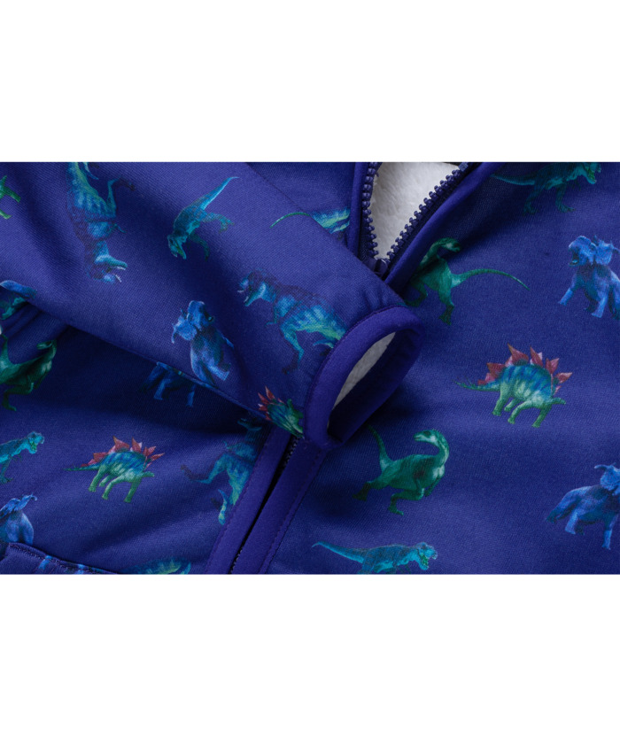 ZITY Kid's Velvet Dinasour Printed Long Sleeve Hooded Zipper Jacket-ZPK004377 | Zitysports