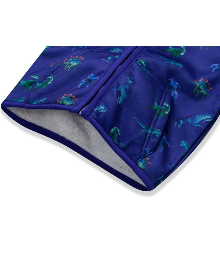 ZITY Kid's Velvet Dinasour Printed Long Sleeve Hooded Zipper Jacket-ZPK004377 | Zitysports