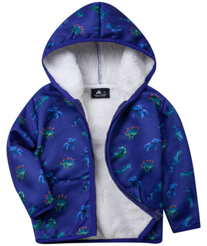 Kid's Fleece Dinasour Printed Hooded Full-Zip Jacket-ZPK004377 | Zitysports