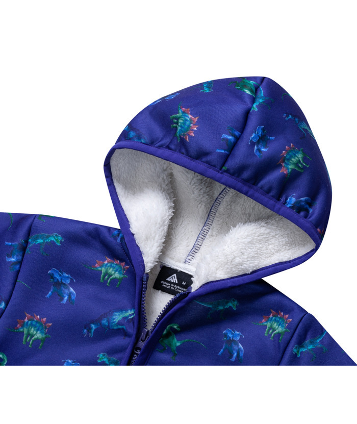 ZITY Kid's Velvet Dinasour Printed Long Sleeve Hooded Zipper Jacket-ZPK004377 | Zitysports