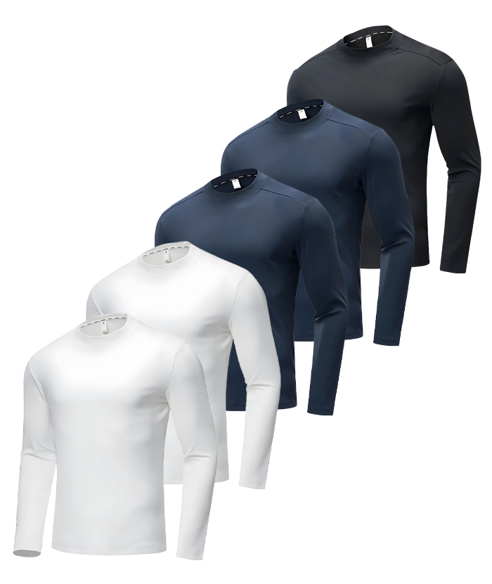 5 Pack Men's Long Sleeve Casual Slim Fit Performance T-Shirt-DZUHE00172