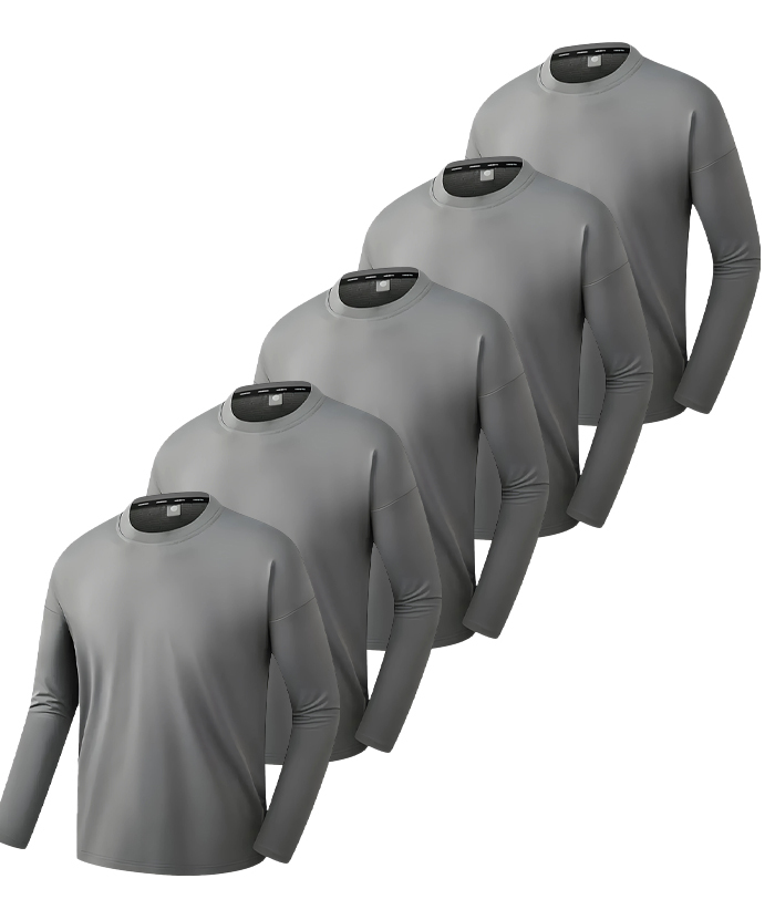 5 Pack ZITY Men's Solid Color Long Sleeve Sports T-Shirt-DZUHE00174