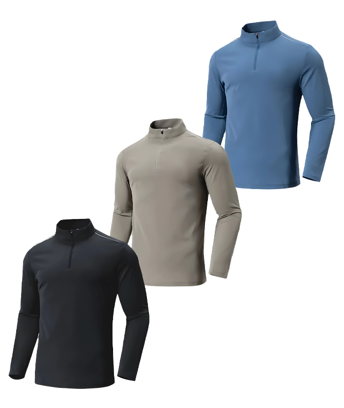 5 Pack/3 Pack Men's Quarter Zip Stand Collar Long Sleeve T-Shirt-DZUHE00180