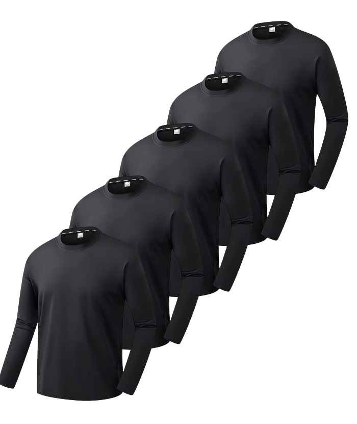 5 Pack ZITY Men's Solid Color Long Sleeve Sports T-Shirt-DZUHE00174