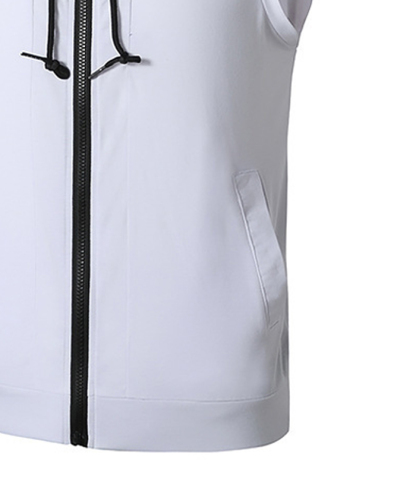 ZITY Men's Sleeveless Fitness Hooded Zipper Drawstring Hoodie-DUMMG05238|Zitysports