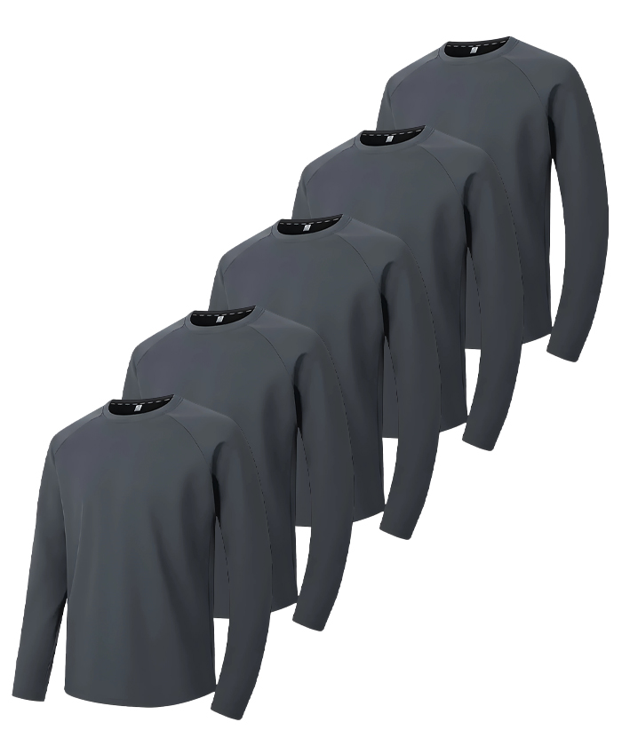 5 Pack/3 Pack Men's Long Sleeve Solid Color Performance T-Shirt-DZUHE00176