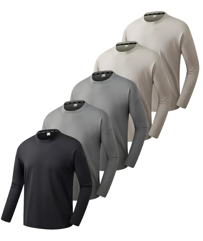 5 Pack ZITY Men's Solid Color Long Sleeve Sports T-Shirt-DZUHE00174