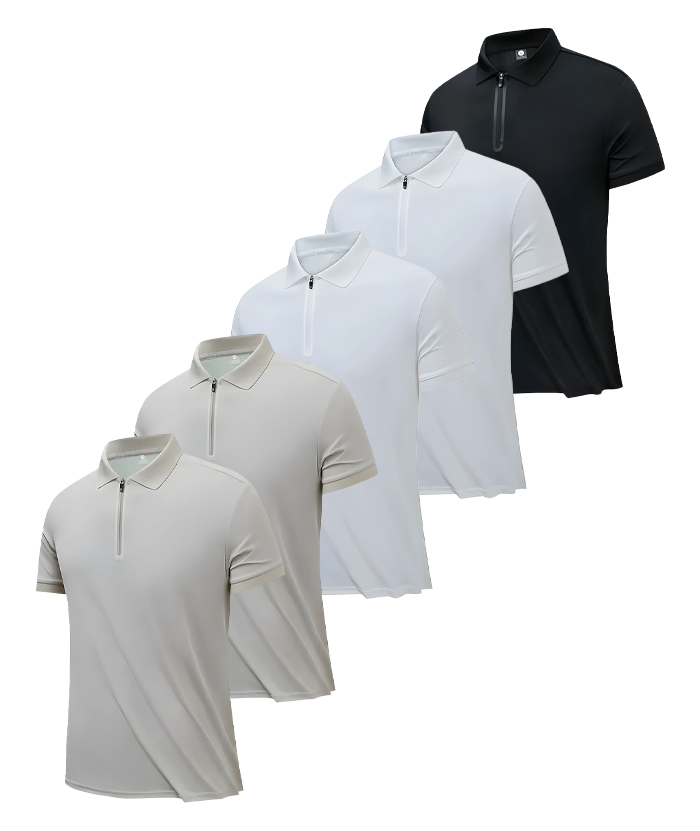 5 Pack Men's Casual Slim Fit Quarter Zip Polo Shirt-DZUHE00187