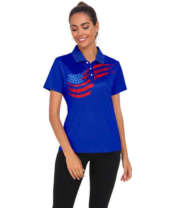 ZITY Women's American Flag Print Dri Fit Golf Polo Shirt-CUWPO02416