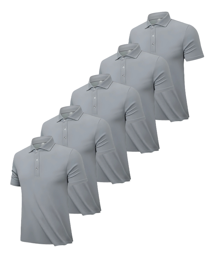 5 Pack Men's Summer Solid Color Dry Fit Polo Shirt-DZUHE00173