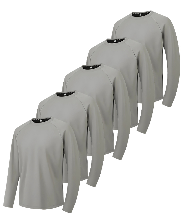 5 Pack/3 Pack Men's Long Sleeve Solid Color Performance T-Shirt-DZUHE00176
