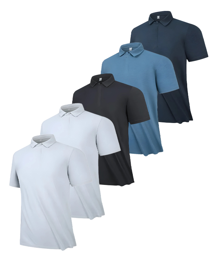 5 Pack Men's Button Up Workout Dry Fit Polo Shirt-DZUHE00186