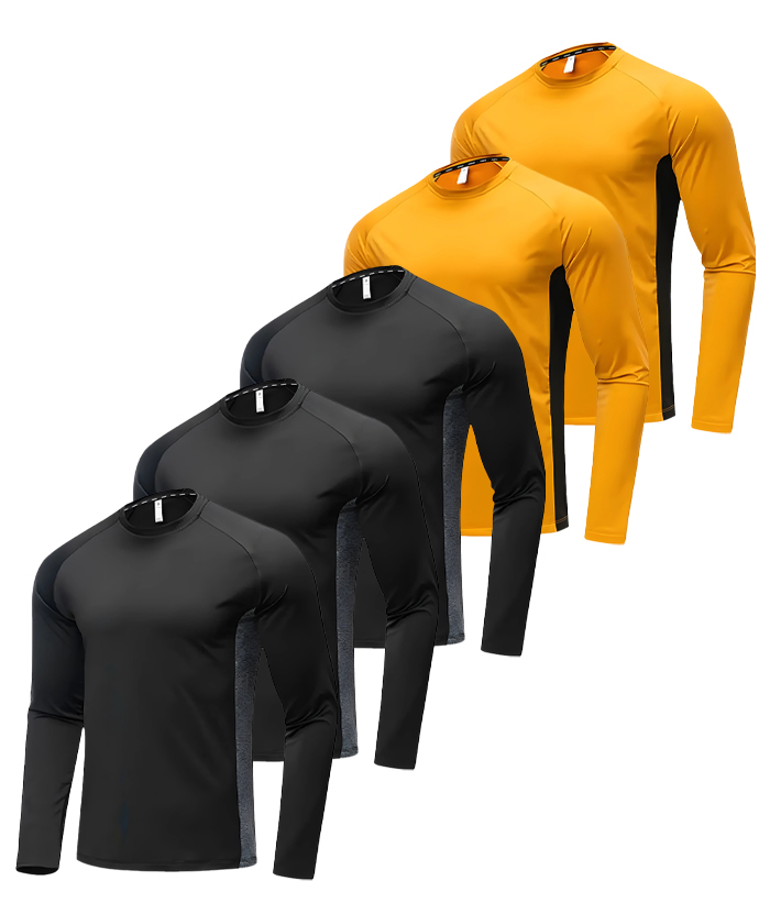 5 Pack Men's Casual Slim Fit Long Sleeve T-Shirt-DZUHE00171