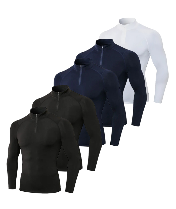 5 Pack Men's Quarter Zip Sports Compression Shirt-DZUHE00188
