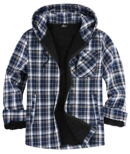 ZITY Men's Autumn Winter Plaid Thick Sherpa Line Hoodie-CUMJA05731