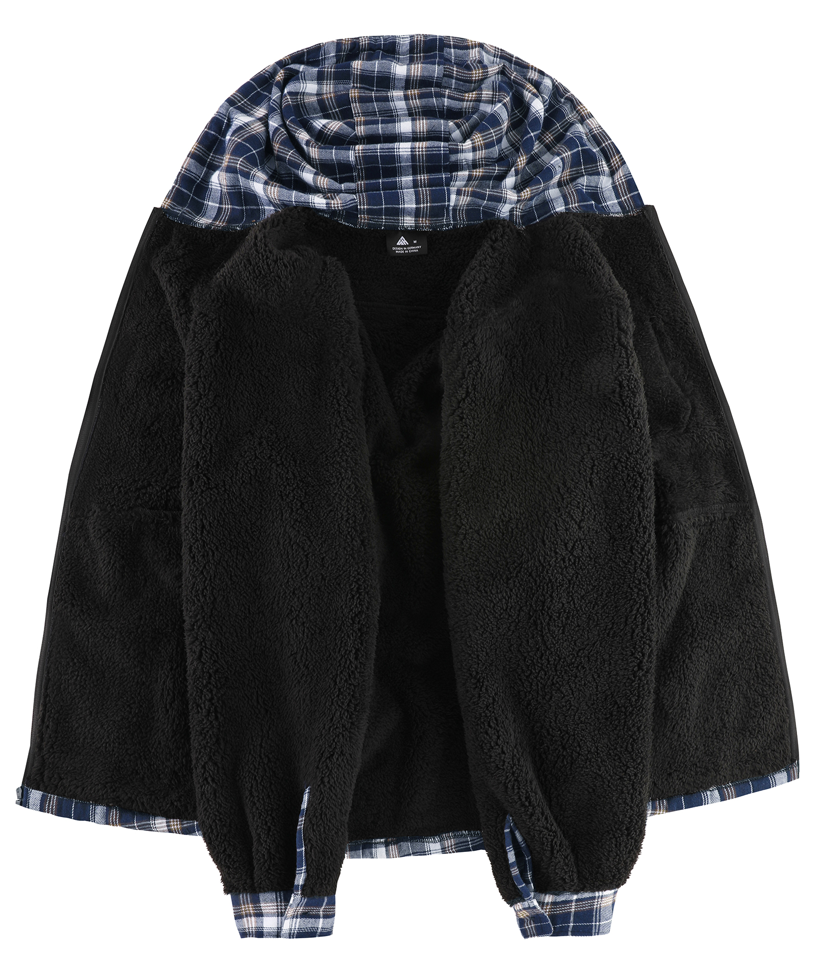 ZITY Men's Autumn Winter Plaid Thick Sherpa Line Hoodie-CUMJA05731