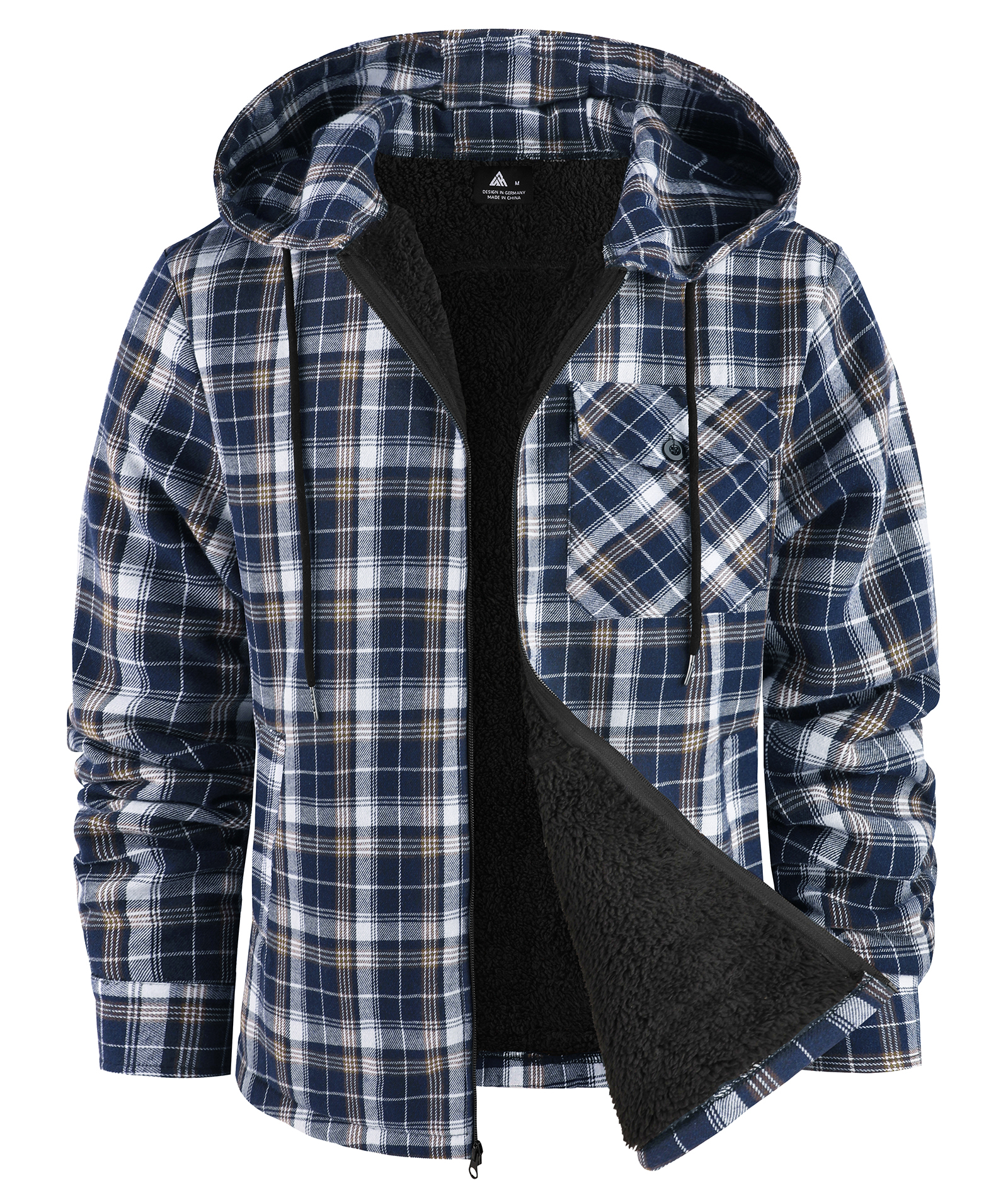 ZITY Men's Autumn Winter Plaid Thick Sherpa Line Hoodie-CUMJA05731