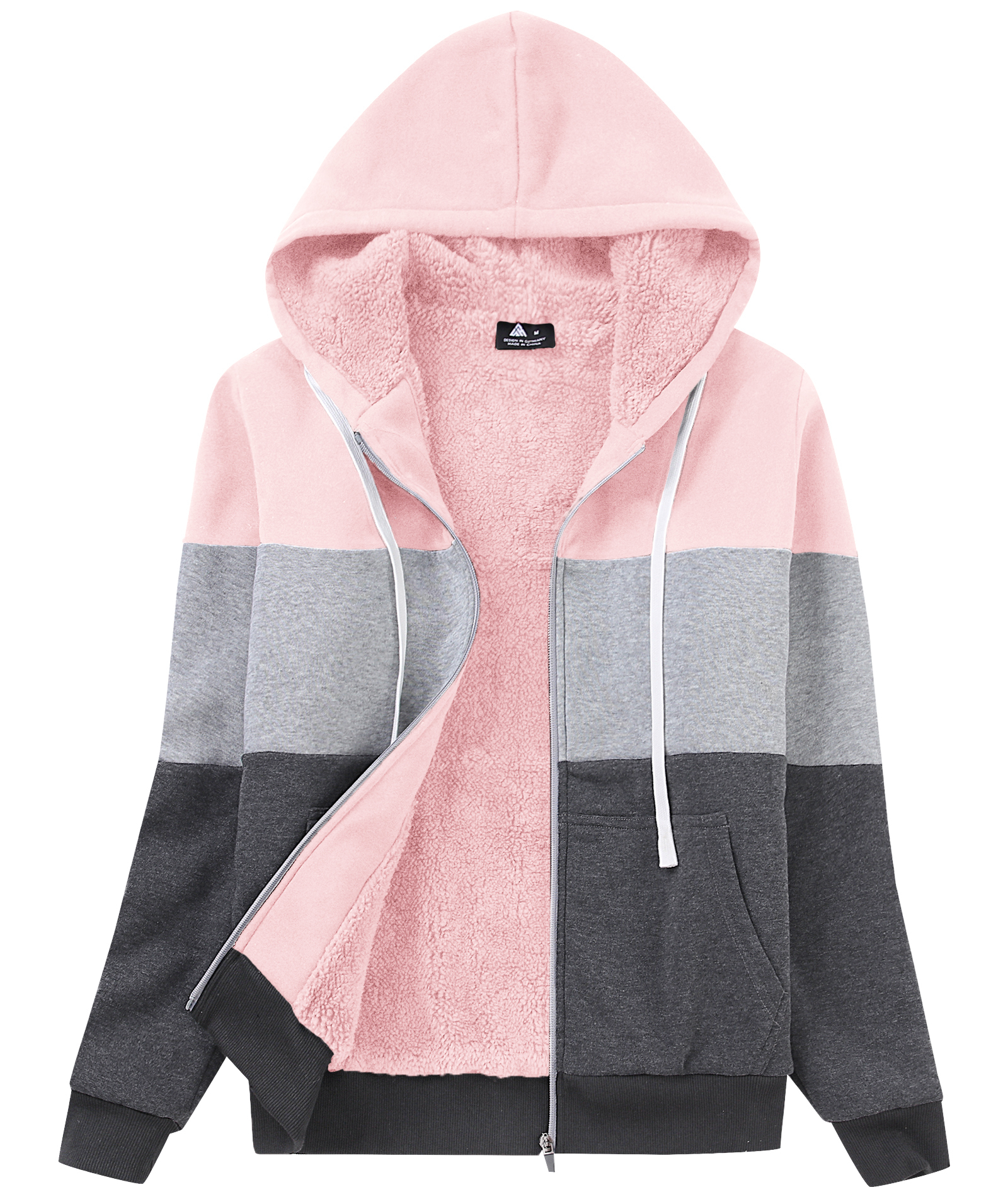 ZITY Women's Color Block Full Zipper Fleece Hoodie-CFWWT00007