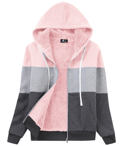 ZITY Women's Color Block Full Zipper Fleece Hoodie-CFWWT00007