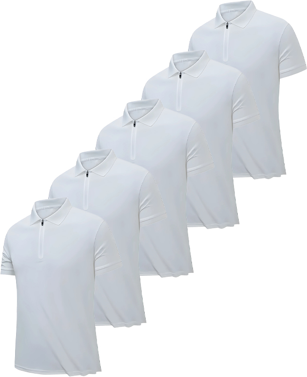 5 Pack Men's Casual Slim Fit Quarter Zip Polo Shirt-DZUHE00187