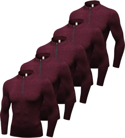 5 Pack Men's Stand Collar Athletic Dri Fit Compression Long Sleeve Shirt-DZUHE00189