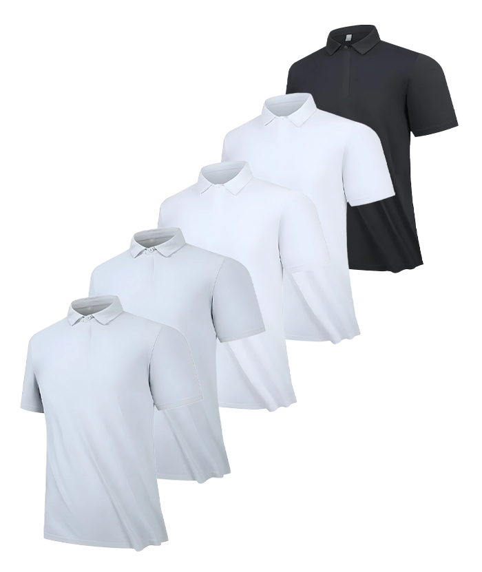 5 Pack Men's Button Up Workout Dry Fit Polo Shirt-DZUHE00186