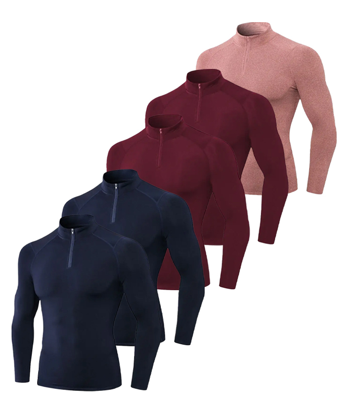 5 Pack Men's Quarter Zip Sports Compression Shirt-DZUHE00188