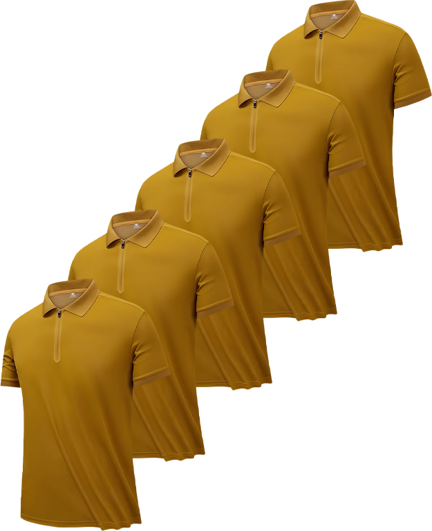 5 Pack Men's Casual Slim Fit Quarter Zip Polo Shirt-DZUHE00187