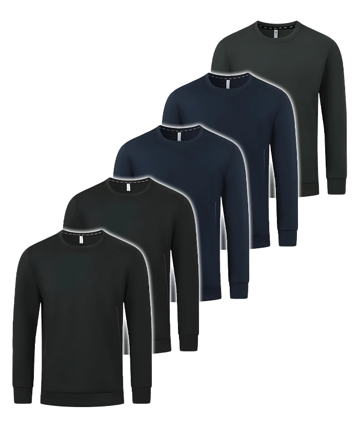5 Pack Men's Athletic Fit Solid Color Long Sleeve T-Shirt-DZUHE00175