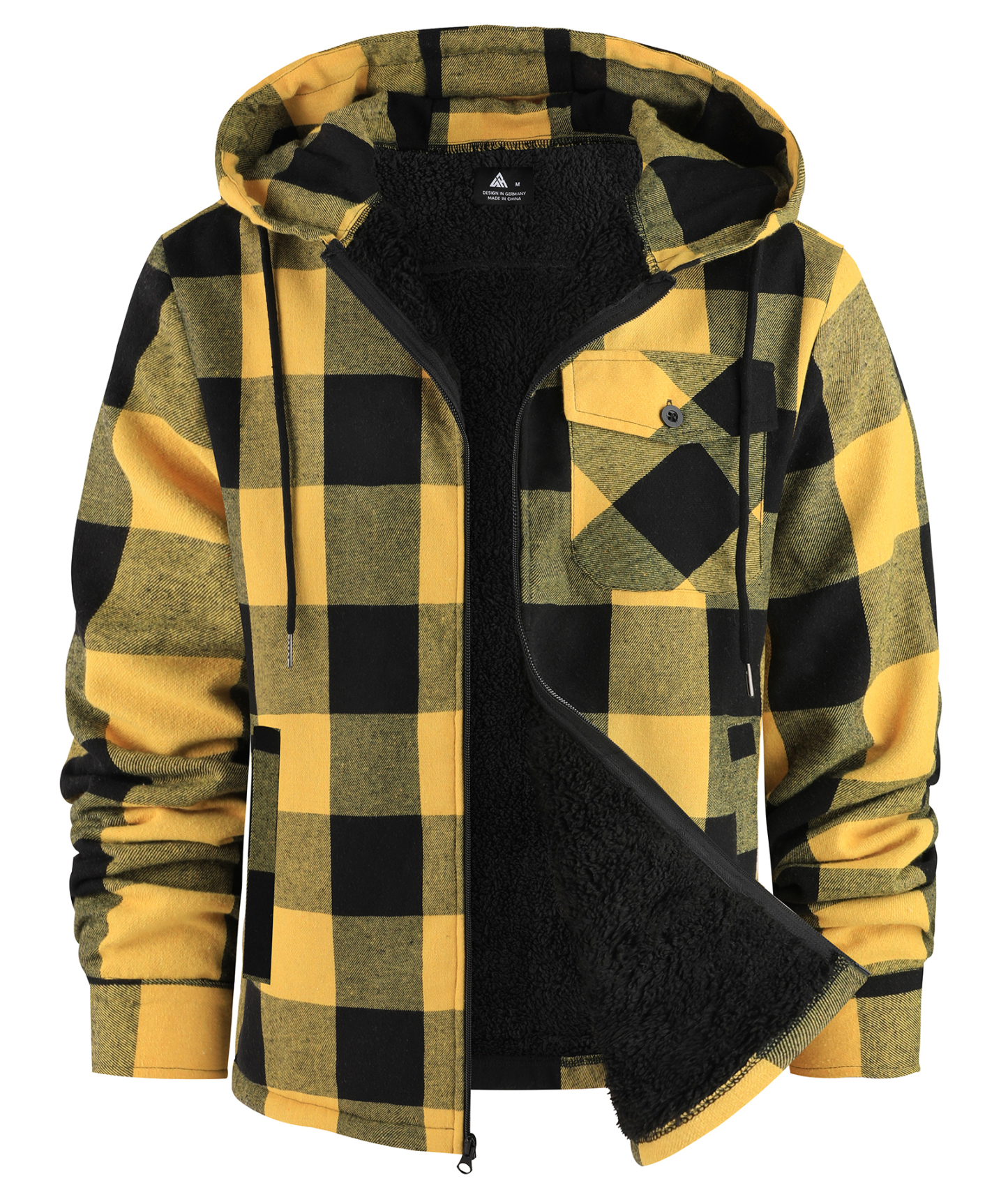 ZITY Men's Autumn Winter Plaid Thick Sherpa Line Hoodie-CUMJA05731