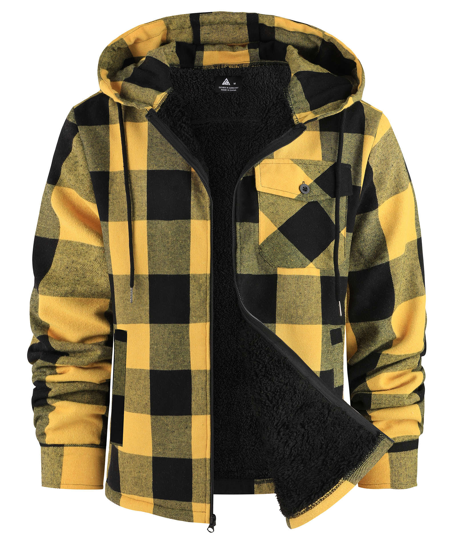 ZITY Men's Autumn Winter Plaid Thick Sherpa Line Hoodie-CUMJA05731