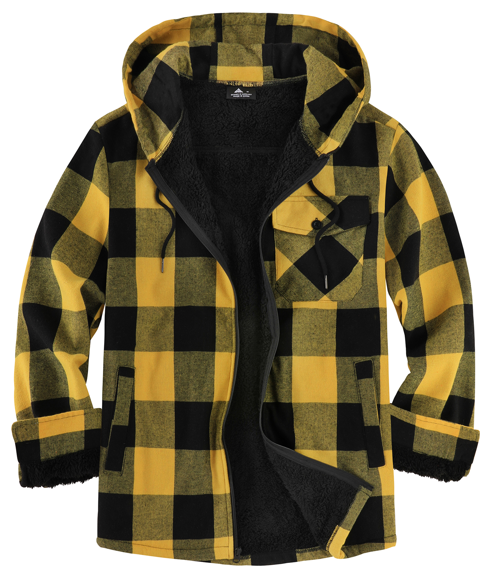 ZITY Men's Autumn Winter Plaid Thick Sherpa Line Hoodie-CUMJA05731